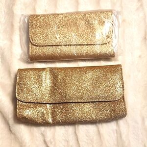 TWO NEW gold glitter bags